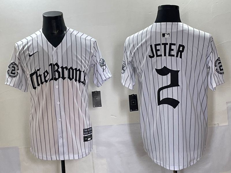 Men 2025 New York Yankees #2 Jeter White Stripe Five generations Joint Name Nike MLB Jersey style 01->oakland raiders->NFL Jersey